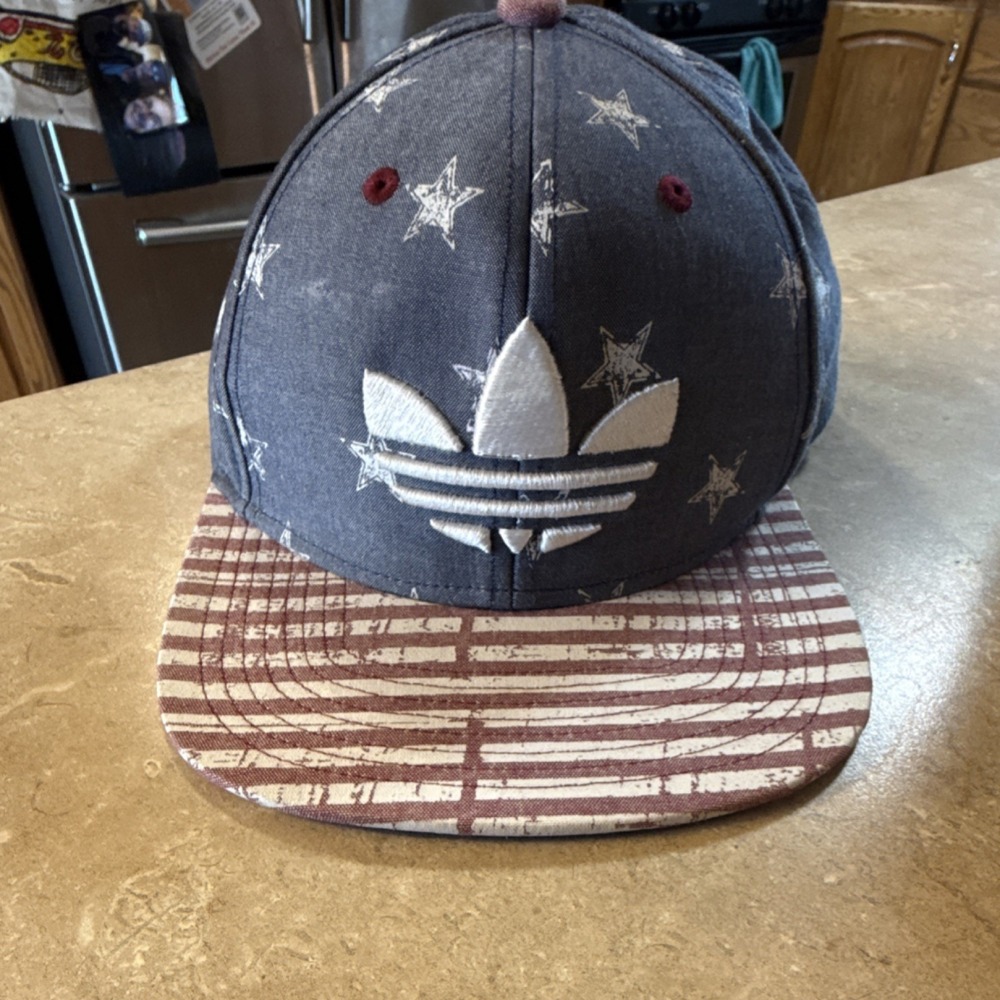 adidas Star Pattern Snapback Hat Adjustable Blue Red White USA Sports